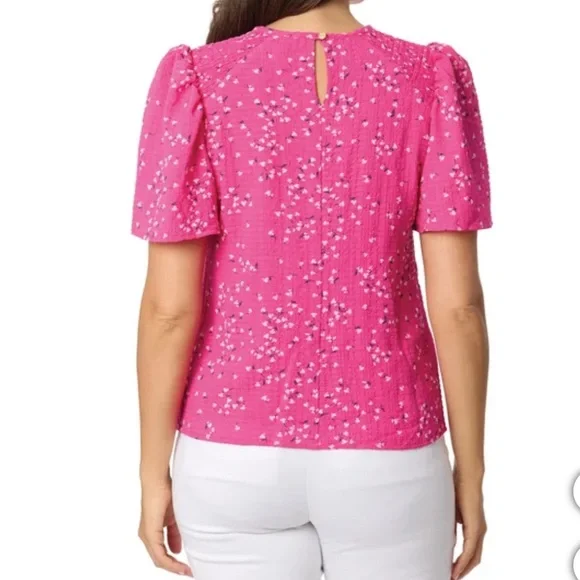 Draper James Pink Blouse with Boxy Style and Short Puff Sleeves - Picture 3 of 4